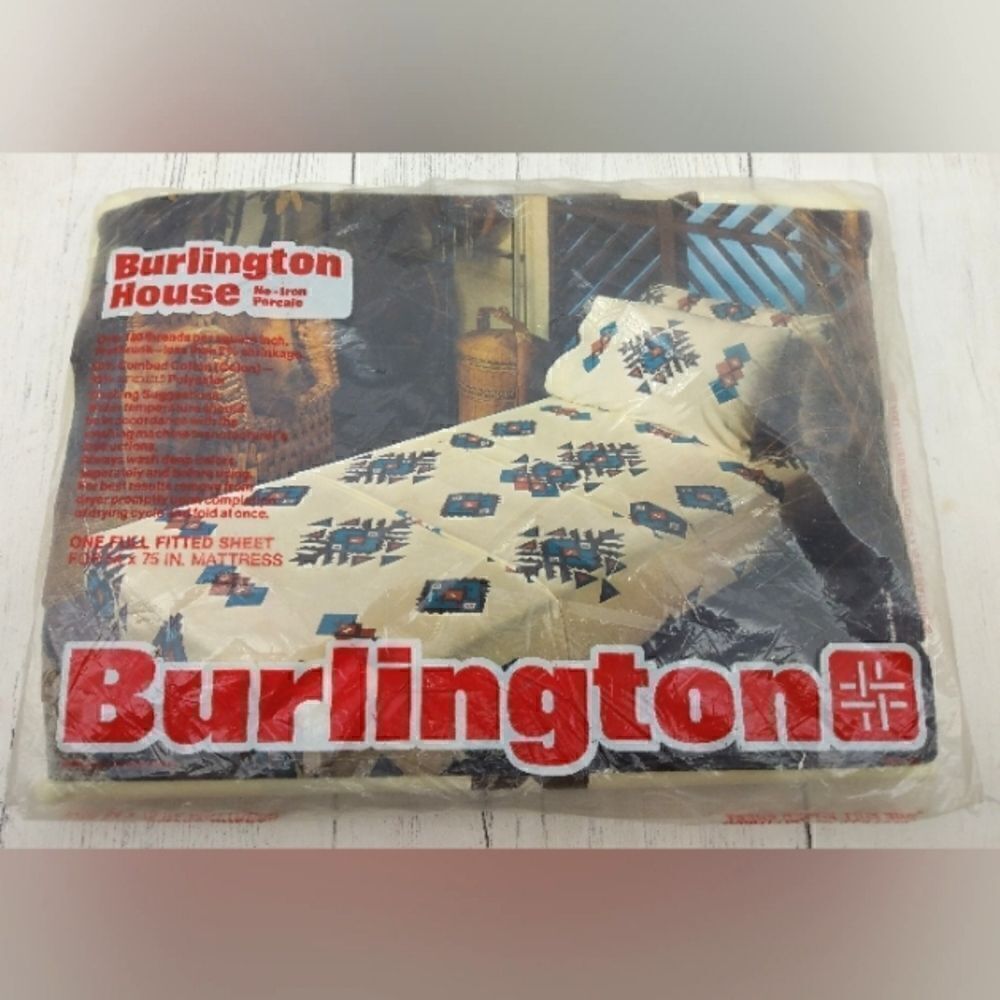 Vintage Burlington Tribal Native Aztec Fitted Full Sheet Bedding Home New